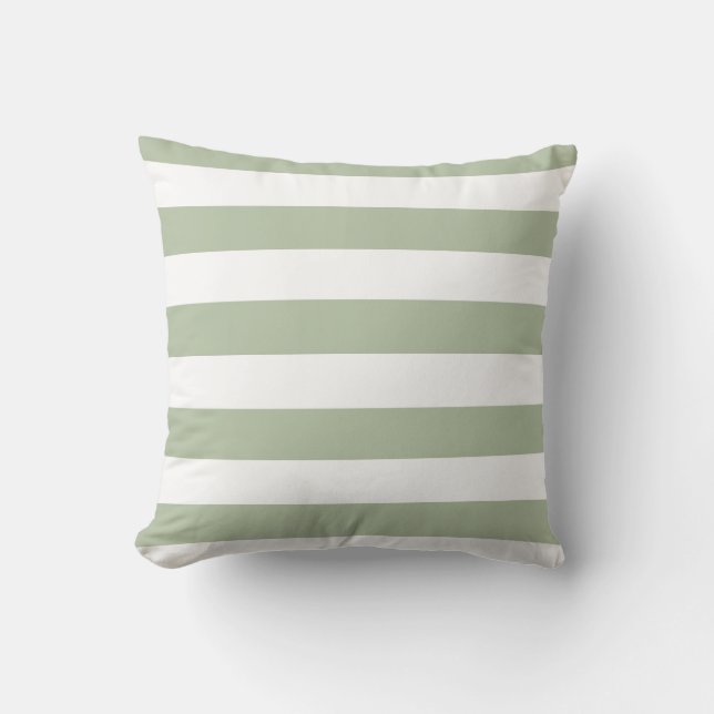 Light Sage Green and White Stripes Cushion (Front)