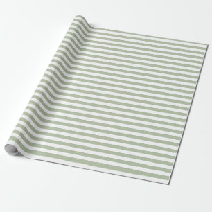 Light Sage Green and White Stripes Wrapping Paper
