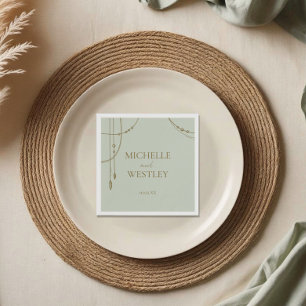 Light Sage Green Boho Draped Beaded Wedding Napkin