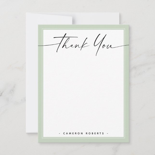 Light sage green border custom logo thank you note card (Front)