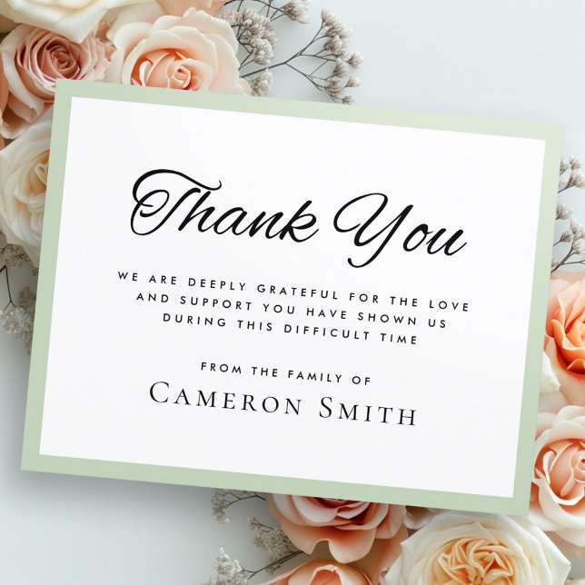 Light sage green border sympathy thank you card (Light sage green border sympathy thank you card)