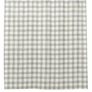 Light Sage Green English Country Check Plaid Shower Curtain
