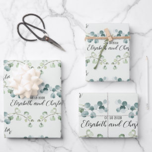 Light Sage Green Eucalyptus Sprig Wedding Branding Wrapping Paper Sheet