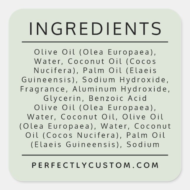 Light sage green ingredient list product label (Front)