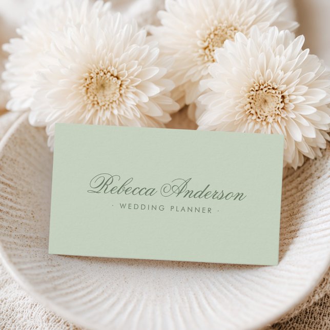 Light sage green minimal chic trendy pretty script business card (Light sage green minimal chic trendy pretty script business card)