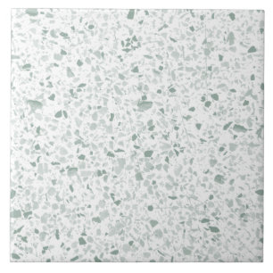 Light Sage Green on White Terrazzo Stone Pattern Tile