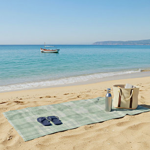 Light sage green plaid beach towel