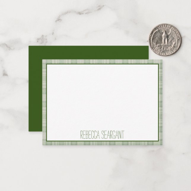 Light sage green plaid border personalised card (Front/Back In Situ)
