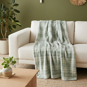 Light sage green plaid fleece blanket