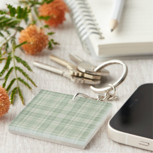 Light sage green plaid key ring