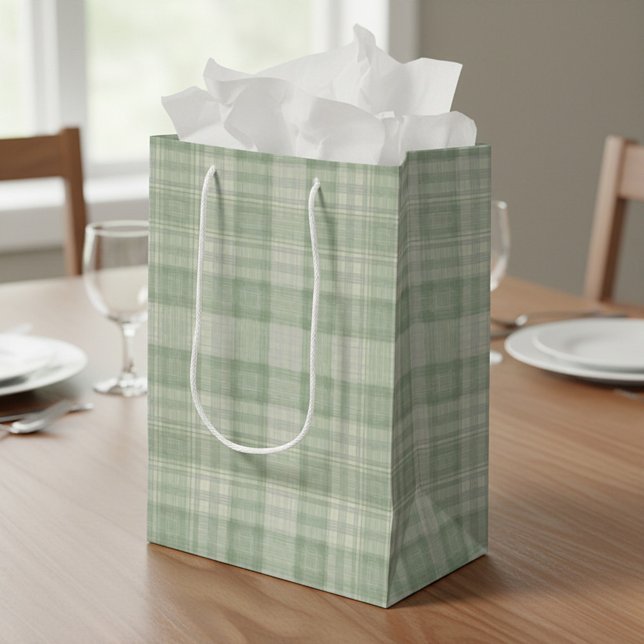 Light sage green plaid medium gift bag (Creator Uploaded)