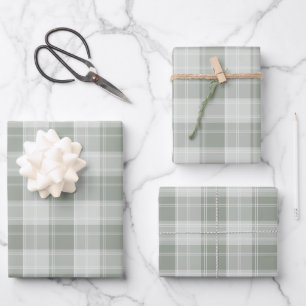 Light Sage Green Plaid Pattern Wrapping Paper Sheet