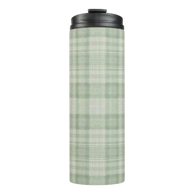 Light sage green plaid thermal tumbler (Front)