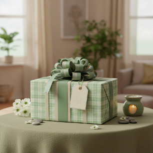 Light sage green plaid wrapping paper