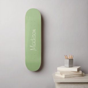 Light Sage Green Solid Colour with Name Skateboard