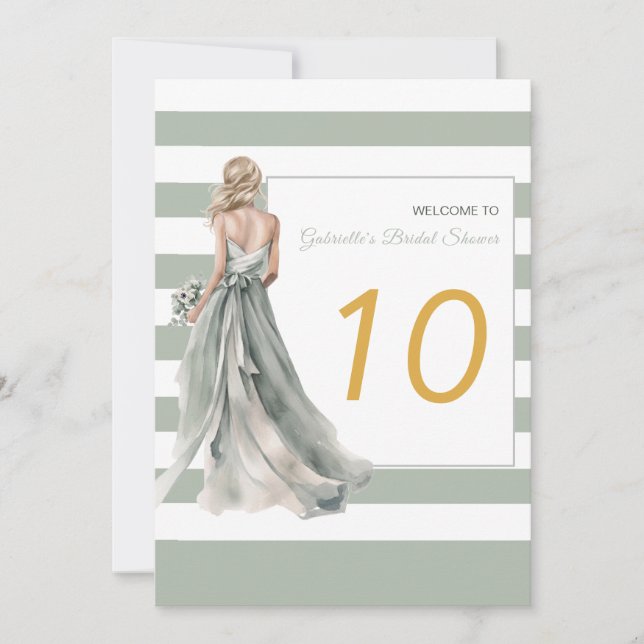 Light Sage Green Stripes Blonde Bridal Table No Invitation (Front)