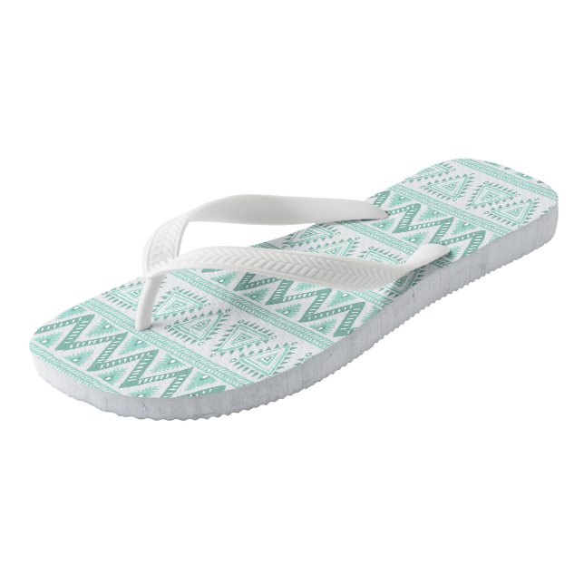 Light Sage Green Tribal Geometric Pattern Jandals (Angled)