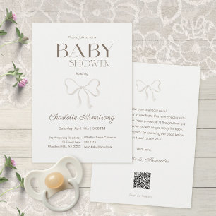 Light Sage Green Watercolor Bow Baby Shower Invitation