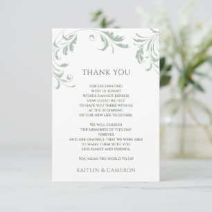 Light Sage Green Wedding Vintage Elegant Swirls Thank You Card