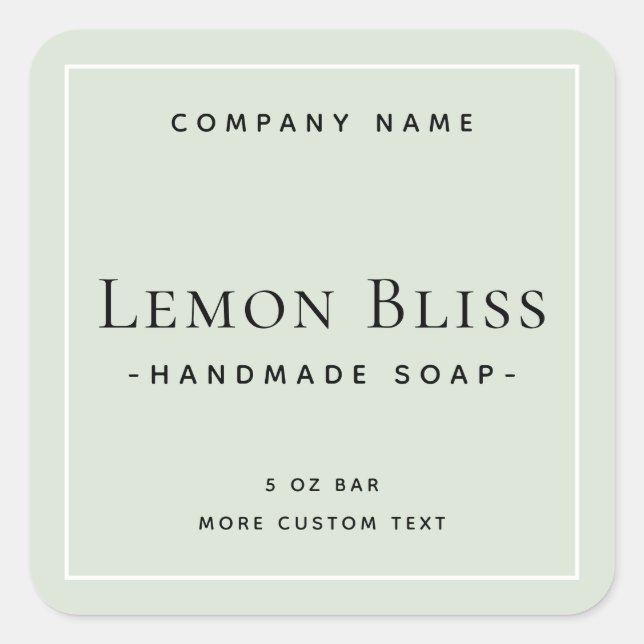 Light sage green white border square product label (Front)