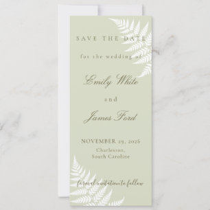 Light Sage Green White Fern 4x9.25 Simply Elegant Save The Date