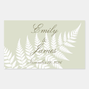 Light Sage Green White Fern Elegant Personalised Rectangular Sticker