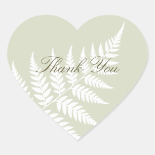 Light Sage Green White Fern Elegant Thank You Heart Sticker