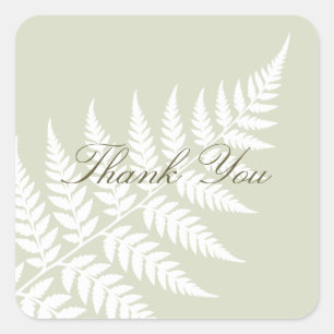 Light Sage Green White Fern Greenery Thank You Square Sticker