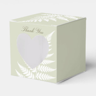 Light Sage Green White Fern Heart Thank You Favour Box