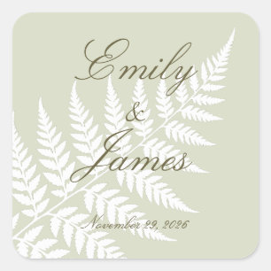 Light Sage Green White Fern Nature Inspired Pastel Square Sticker