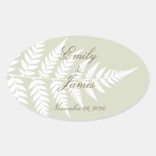 Light Sage Green White Fern Refined Woodland Oval Sticker