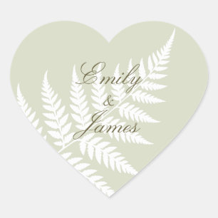 Light Sage Green White Fern Romantic Botanical Heart Sticker