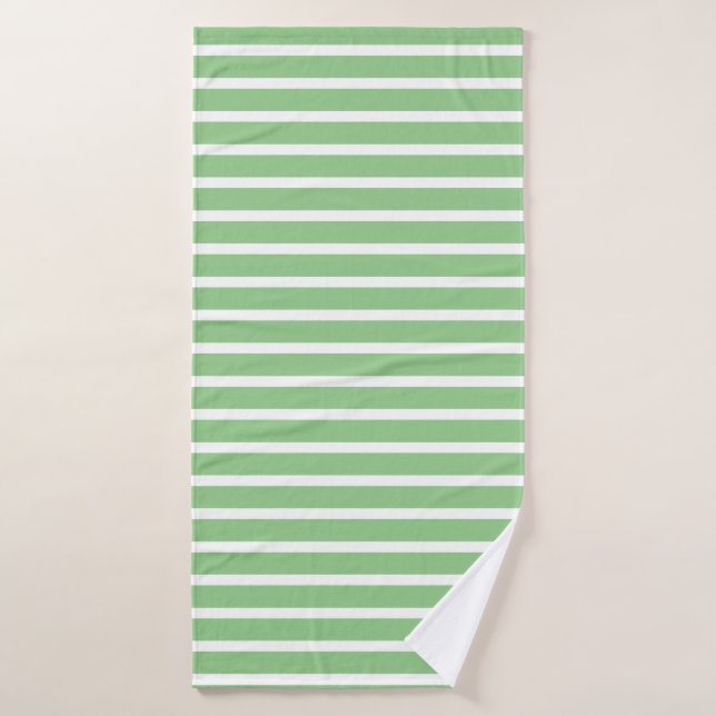 Light Sage Green White Stripe Custom Spring Summer Bath Towel (Bath Towel)