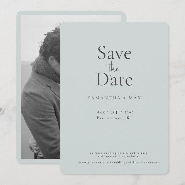 Light Sage The Two of Us B/W Photo Save the Date (Front/Back)