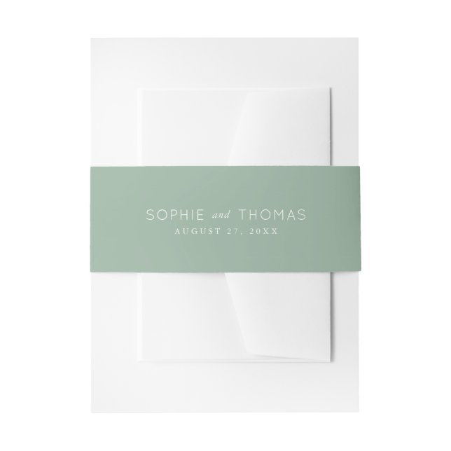 Light Sage Wedding Invitation Belly Band (Front Example)