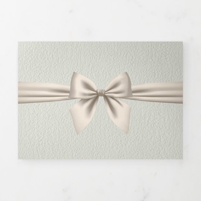 Light Sage with Ivory Bow Wedding Tri-Fold Invitation (Cover)