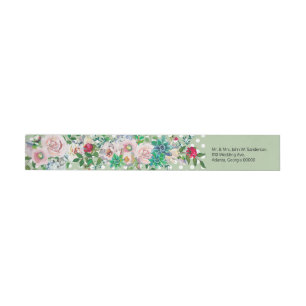Light Sage with White Dots and Flowers Wedding Wrap Around Label