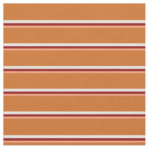 Light Salmon, Dark Red, White & Chocolate Lines Fabric