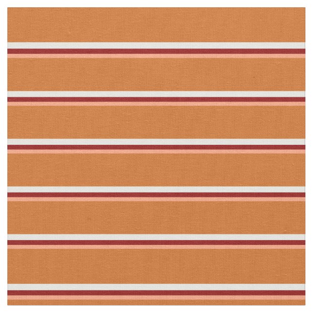 Light Salmon, Dark Red, White & Chocolate Lines Fabric (Close Up)