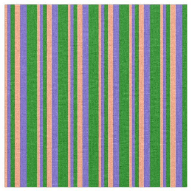 Light Salmon, Slate Blue & Green Lines Fabric (Close Up)