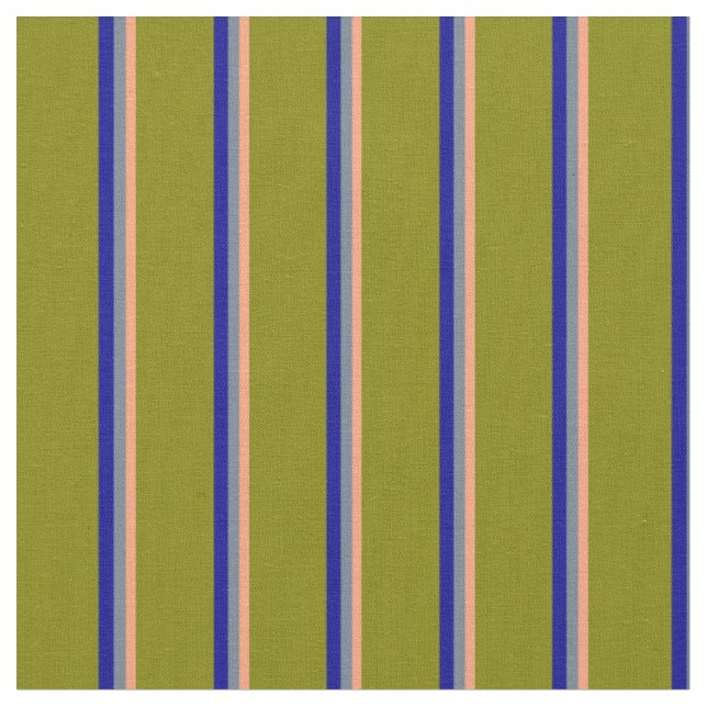 Light Salmon, Slate Grey, Dark Blue & Green Lines Fabric (Close Up)