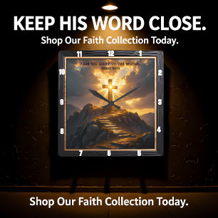 Light Salvation Cross Stairway Mountain John 8:12 Square Wall Clock