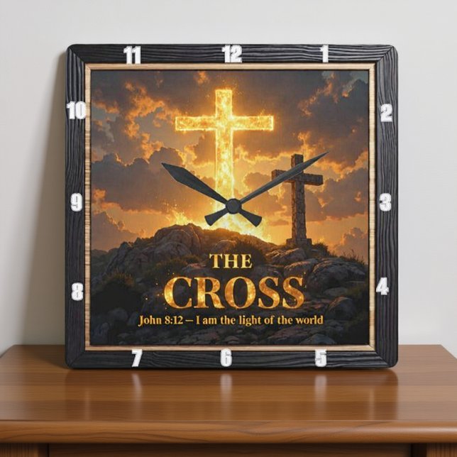 Light Salvation Crosses Mountain Glowing Stone Square Wall Clock (Creator Uploaded)