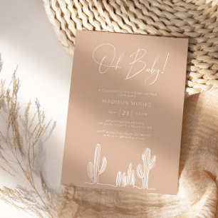 Light Sand Baby Shower Cactus Line Art Desert Invitation