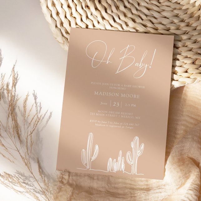 Light Sand Baby Shower Cactus Line Art Desert Invitation (Creator Uploaded)