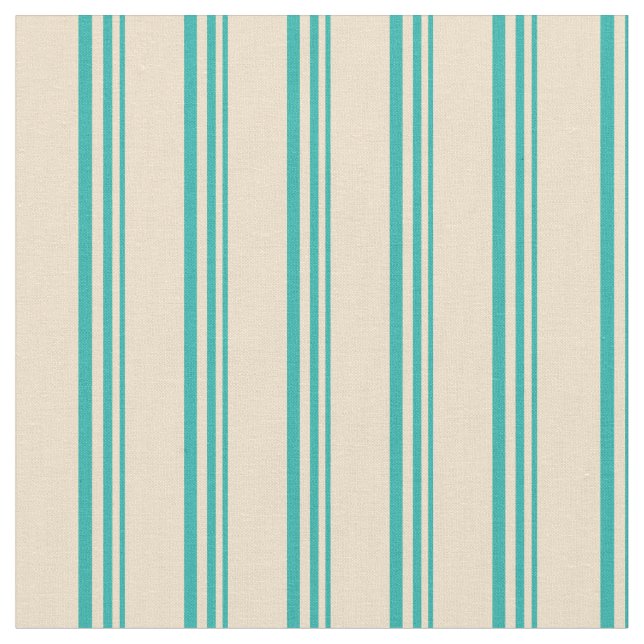 Light Sea Green & Tan Coloured Stripes Fabric (Close Up)