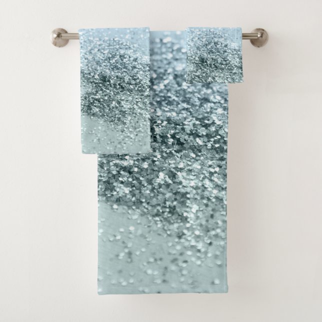 Light Seafoam Light Blue Glitter #1 Bath Towel Set (Insitu)