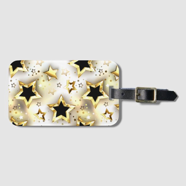 Light seamless with gold stars luggage tag (Front Horizontal)