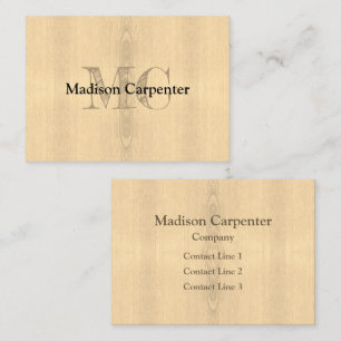 Light sepia yellow wood grain Carpenter Monogram Business Card