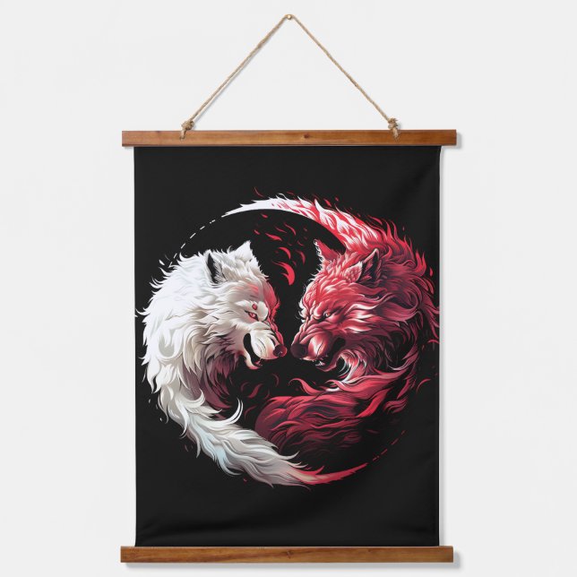 Light Shadow Wolf Spirit Animal Fantasy Hanging Tapestry (Front)